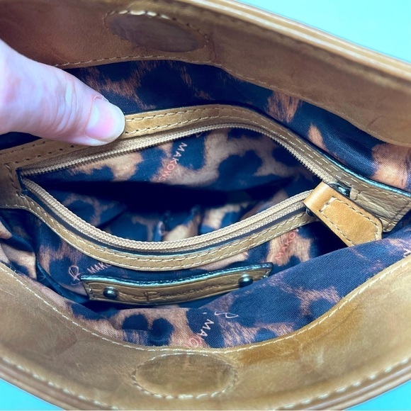 B. Makowsky Studded Leather Crossbody Purse – Cheetah Lining, Adjustable Strap - Picture 5 of 15